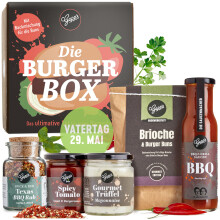 Gepp?s Feinkost Burgerbox Geschenkset I Gef?llt mit feinsten Grill- und BBQ-Saucen, Texas BBQ Rub und Brioche I Geschenkidee f?r Grillfeste und Burger