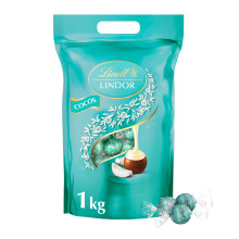 Lindt LINDOR Schokoladen Cocos | 1 kg Beutel, wiederverschlie?bar | ca. 80 Kugeln Milch-Schokolade mit Kokosnusscr?mef?llung | Gro?packung, Pralinen-G