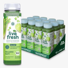 LiveFresh BIO Selleriesaft Kaltgepresst | 97% Selleriesaft, 3% Limettensaft | Ohne Zuckerzusatz | Frisch gepresster Gem?sesaft mit Kalium, Calcium & V