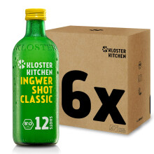 Kloster Kitchen Bio Ingwer Shot Classic 12SHOTS 6 x 360 ml mit echten Ingwerst?ckchen I Ingwershot vegan I 12 Shots je Glasflasche I s??-scharf ohne Z