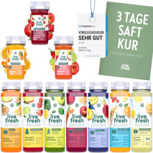 LiveFresh Saftkur 3 Tage | 21 S?fte (250ml) & 9 Shots (60ml) kaltgepresst? | 713 Kalorien pro Tag | Vegane Fastenkur | Booklet mit Tipps & Tricks | Fr