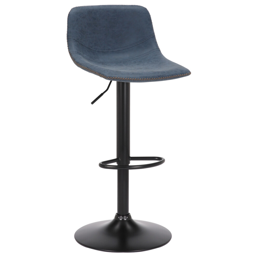 Lamboro Blue Antico Faux Leather Bar Stool, Swivel With Backrest,