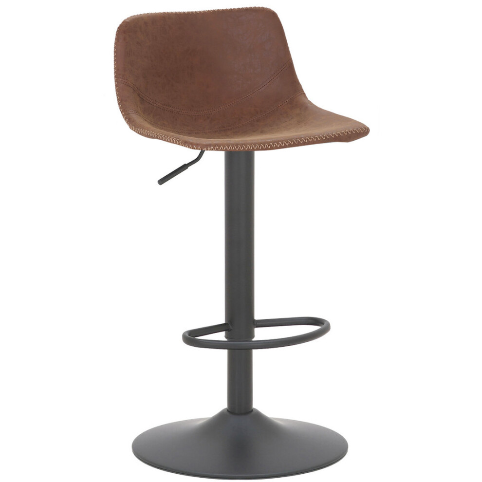 Lamboro Brown Antico Faux Leather Bar Stool, Adjustable With Backrest