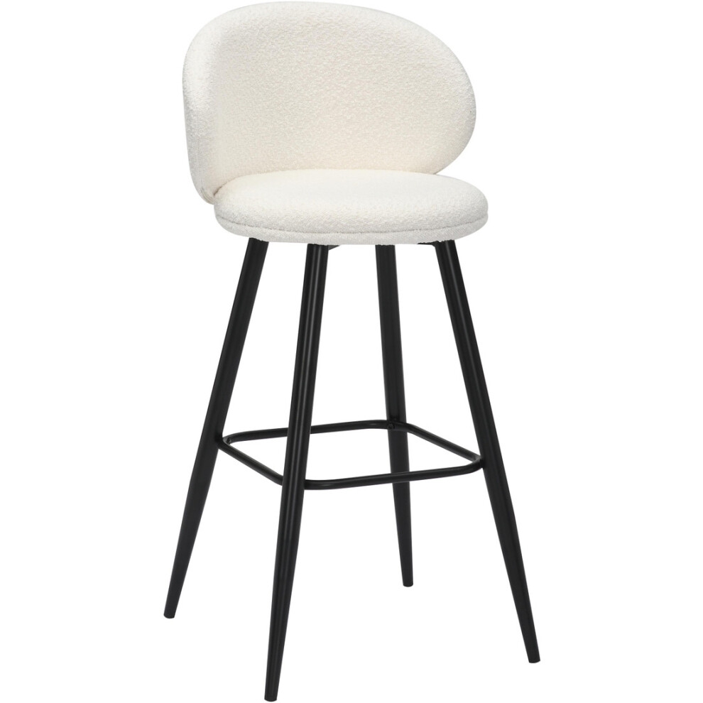 Lamboro White Roma Boucle Breakfast Bar Stool, Fixed Metal Legs, Footrest