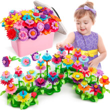 Fivejoy Flower Garden Building Toys for 3 Year Old Girls Boys,134pcs Flower Building Toy - Floral Arrangement Playset With Suitcase, Flower Building