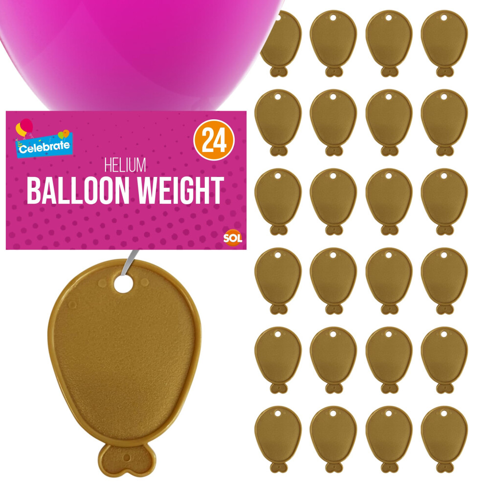 SOL 24pk Helium Balloon Weights - Gold Plastic Party Accessories - Perfect for Securing Balloons at Birthdays, Weddings, New Year - Heavy Duty 205g