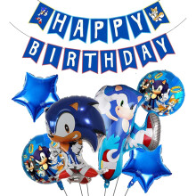 CloverCy Sonic Birthday Party Decorations Sonic Balloons Sonic Party Supplies - Happy Birthday Banner,6pcs Sonic Foil balloons for kids birthday