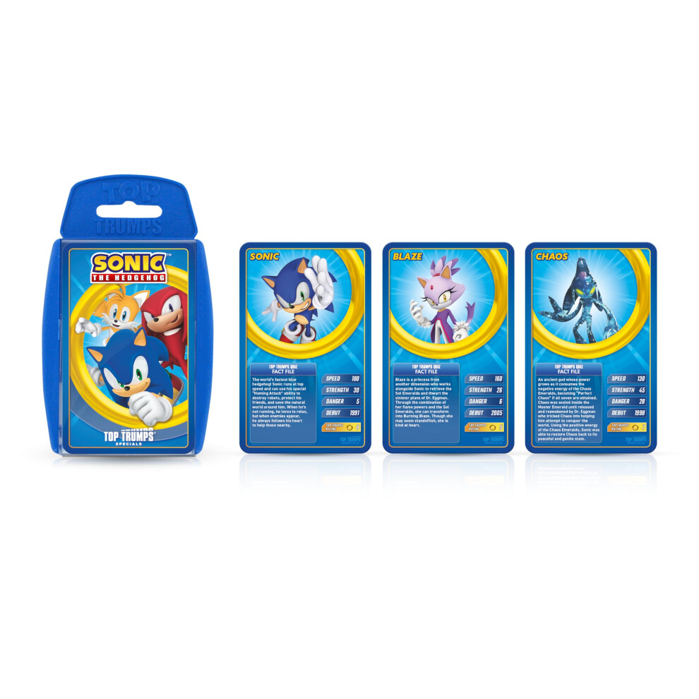 Top Trumps Sonic The Hedgehog Specials Card Game, Play With Tail, Knuckles, Eggman, Chaos, Blaze And Chaos From The Iconic Sega Megadrive Game,