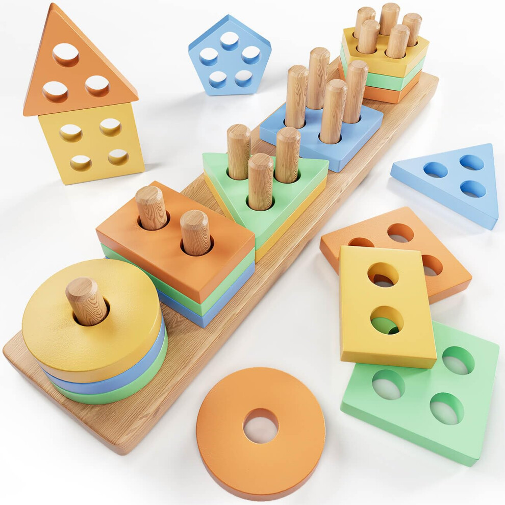 Kmmiff Wooden Toys 1 Year Old,Shape Sorter Montessori Toys For 1 Year Old Boys Girls,Sensory Toys For Autism Toddler Toys,Learning Educational Toys