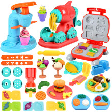 Crelloci 3 in 1 Play Color Dough Kitchen Creations Set, Ice Cream Noodle Hamburger Maker Machine, Art Crafts Food Toys Modelling Clay Set, Deluxe