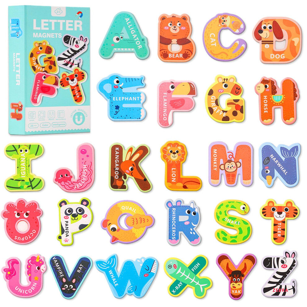 Senbslan Magnetic Letters,Large Size Fridge Magnets For Kids,Alphabet Abc Magnets For Refrigerator, Capital Animal Toys, Educational Spelling Learning Games