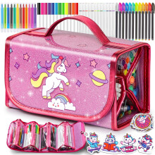 Hot Bee Unicorn Gifts for Girls 4 5 6 7, Unicorn Pencil Case Stationary Sets, Girl Toys Age 4-7, Drawing Colouring Set for Kids, Art and Crafts for
