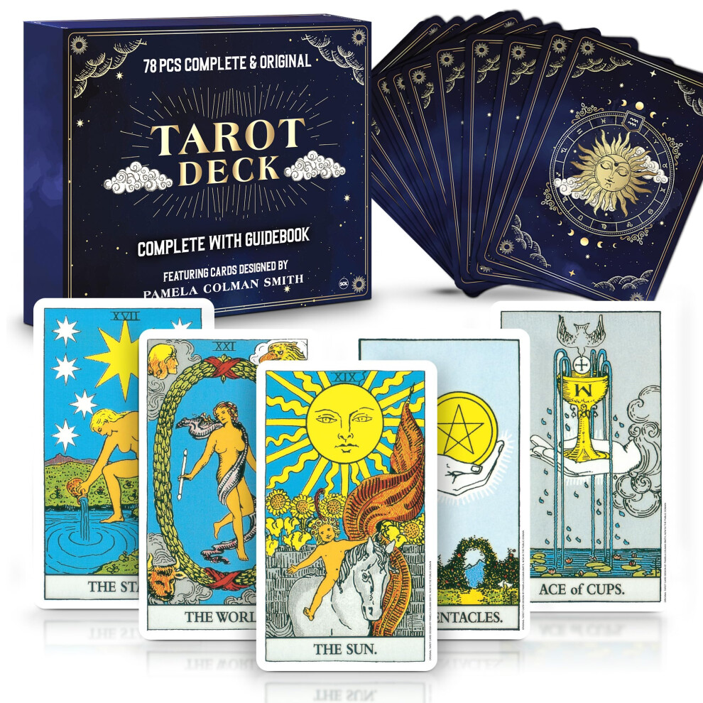 Sol 78Pcs Complete Original Tarot Card Deck And Guide Book, For Beginners Set Or Experienced Users, Vintage-Style With Meanings On Them, Great For