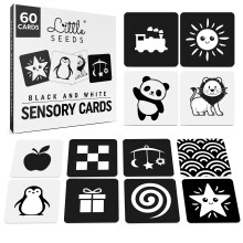 Newborn Essentials Black and White Baby Sensory Cards 60 High Contrast Baby Flash Cards Visual Skills and Stimulation for Newborn Babies 0-3 Months -