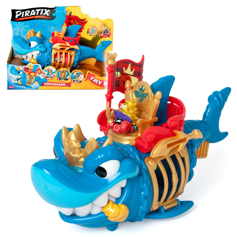 World - World Records Piratix King Shark - Articulated Shark, With A Cage To Capture Rival Piratix. Includes 1 Shark, 1 Exclusive Treasure, 1 Exclusive Piratix And 1