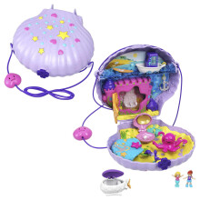 Polly Pocket Micro, Tiny Power Seashell Purse Playset, Purple Shell Purse, Mermaid Theme, 2 Polly Pocket Dolls, Toys for Ages 4 and Up, One Polly