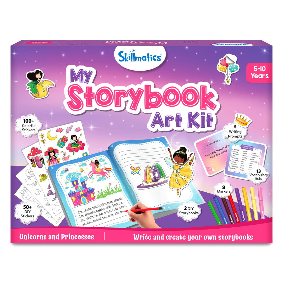 Skillmatics Storybook Art Kit - Unicorn & Princesses, Easter Basket Stuffers, Write & Create Fairytale Stories, Creative Activity For Girls & Boys,