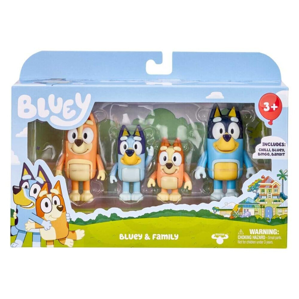 Bluey 13009 And Family: Bingo, Bandit And Chilli 4 Figure Pack Articulated Character Action Figures 2.5 Inches Official Collectable Toy,