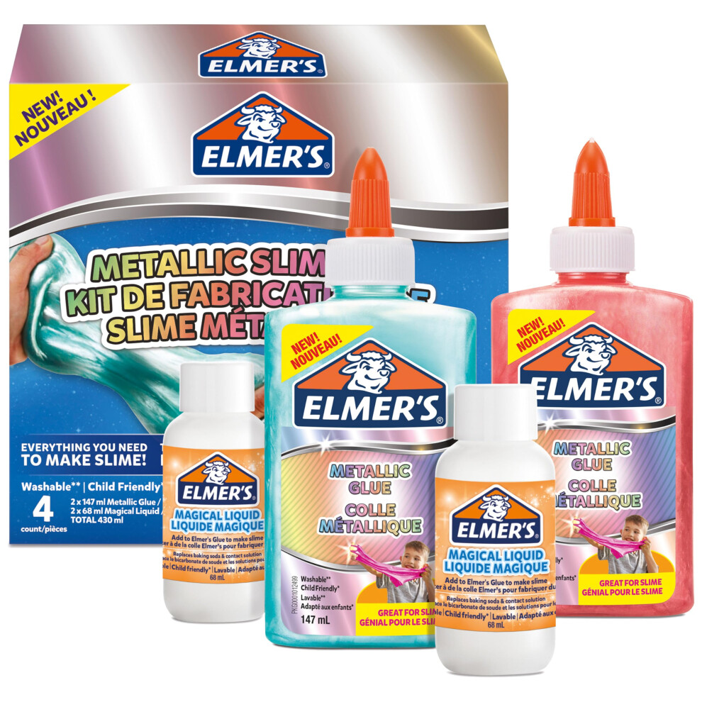 Elmer's Elmer?S Metallic Slime Kit | Slime Supplies Include Metallic Pva Glue & Magical Liquid Slime Activator | Washable & Kid Friendly | 4 Count