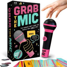 Lucky Egg Official Grab the Mic ? Family Karaoke Game, 8+ Year Olds, 2-10 Players - Board Game for Bad Singers with 250 Lyrics (125 Cards) for