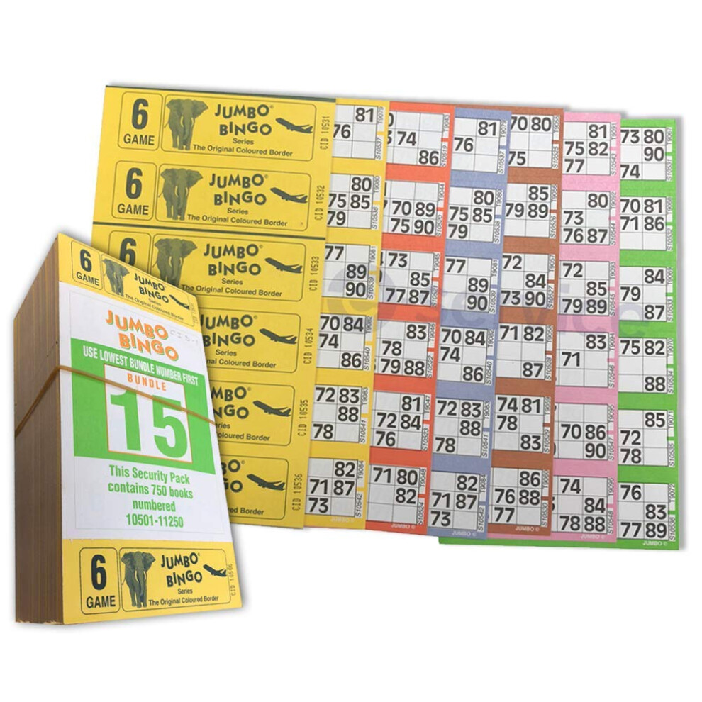 Jumbo Bingo 750 Books 6 Page Game Strips Of 6 Tv Ticket Sheet Big Bold Numbers