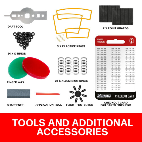 Harrows Trophy 210pc Darts Accessories Set: 48 Stems, 48 Flights, 72 Rings, Sharpener & Tool + Flight Protector 1
