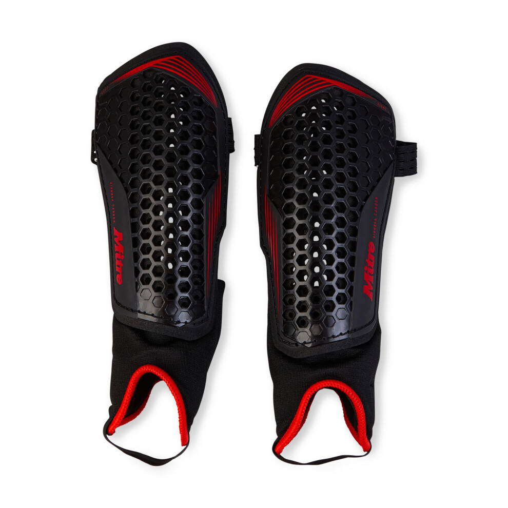 Mitre Aircell Football Ankle Protection Shin Pads | Extremely Breathable | Lightweight Shin Guard, L Black/Red