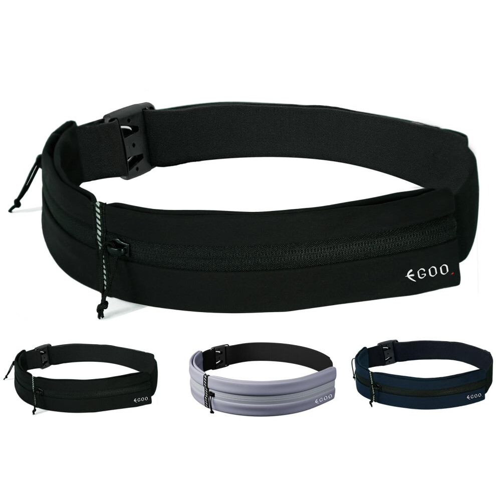 EGOO - Water Resistant Running Belt with Adjustable Elastic Strap, Lightweight Large Capacity Sports Waistpack with Dual Pockets for Running, Workout,-image-OPC-PGPHM5T-NEW