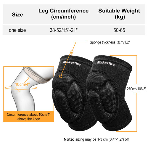 Makerfire Protective Knee Pads Knee Protector Thick Sponge Anti-Slip Collision Avoidance Knee Sleeve-1 Pair(L) 1