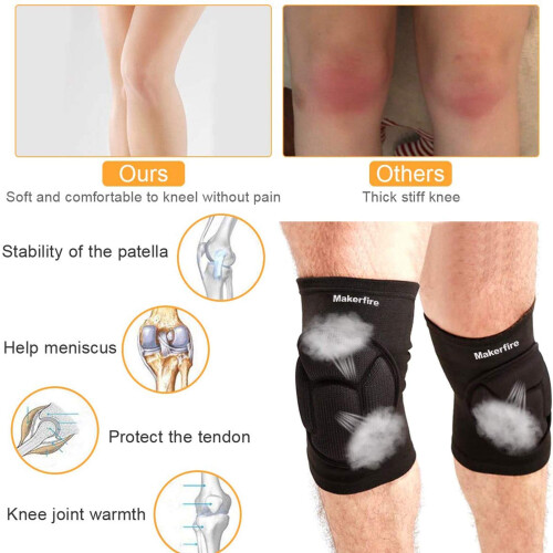 Makerfire Protective Knee Pads Knee Protector Thick Sponge Anti-Slip Collision Avoidance Knee Sleeve-1 Pair(L) 2