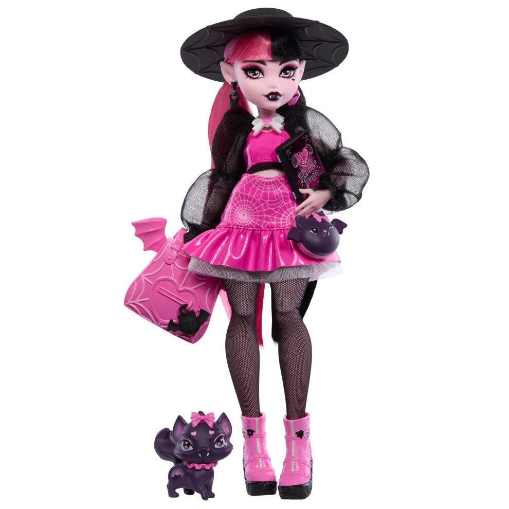 Photos - Doll Monster High Draculaura  with Pet Bat-Cat Count Fabulous and Accessories like Backpack, Spell Book, Bento Box and More H 