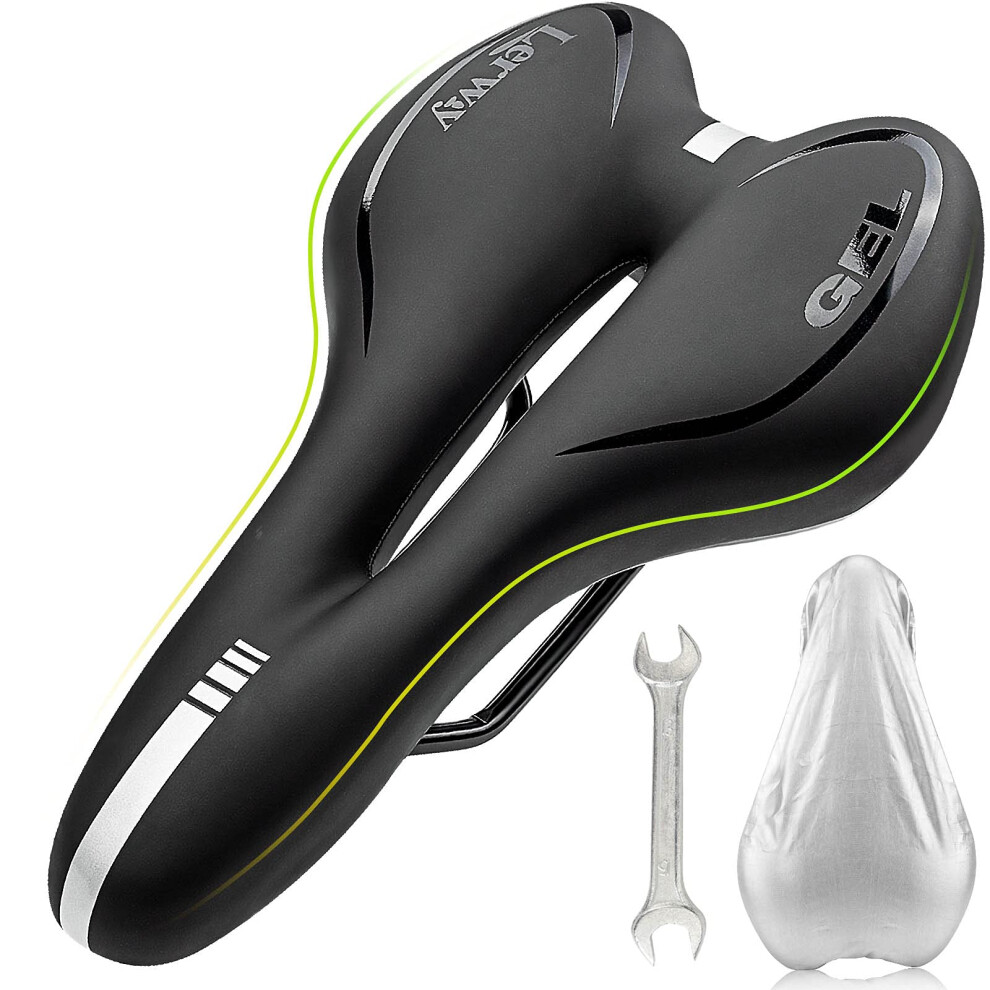 Lerway Mountain Bike Saddle,Comfortable Bike Seat,Gel Bicycle Saddle,Waterproof Memory Sponge Cycling Seat,Breathable Pu Leather Cycling Saddle Black