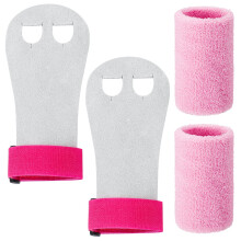 XINRUI 4Pcs Sports Gymnastics Grips Wristbands, Gymnastics Hand Grips Wristbands Sets with Pink Sweatbands Gymnastics Equipment Hand Grips for Girls