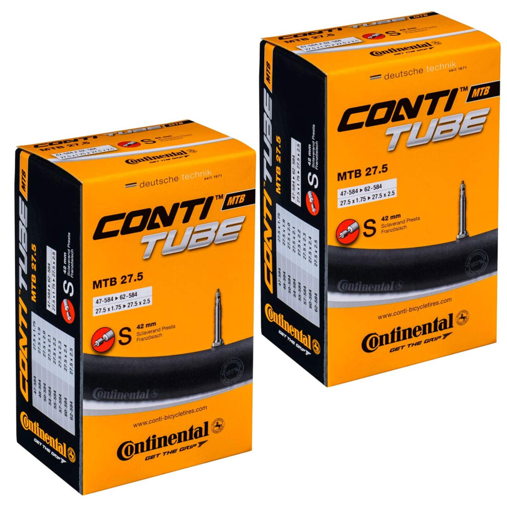 2 x Continental MTB 27.5 Mountain Bike inner tube Presta Valve 650B,Black,27.5