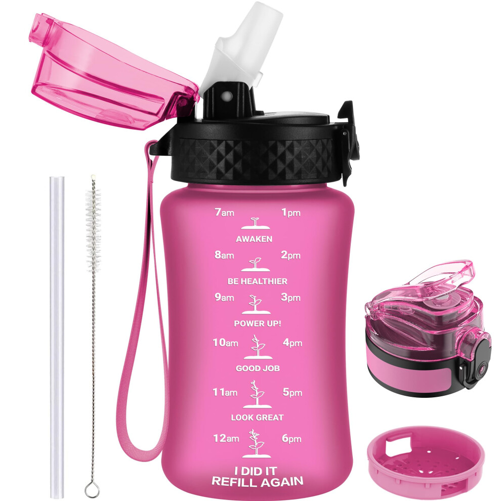 350Ml/12Oz Kids Water Bottle With Straw Tritan Drinks Bottle With Strap Small Toddler Juice Bottles With Flip Top Lid Leakproof Children's Goppus