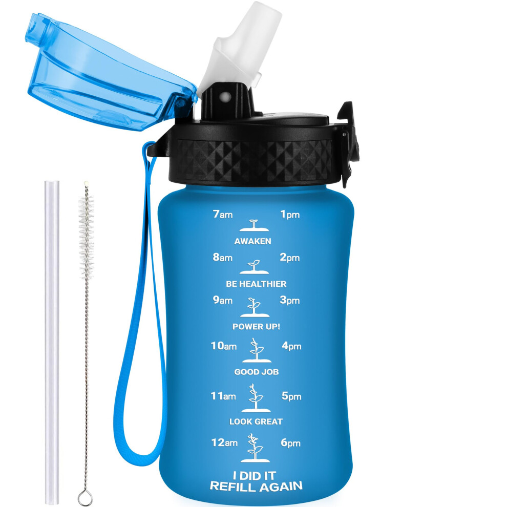 350Ml/12Oz Kids Water Bottle With Straw Tritan Drinks Bottle With Strap Small Toddler Juice Bottles With Flip Top Lid Leakproof Children's Goppus