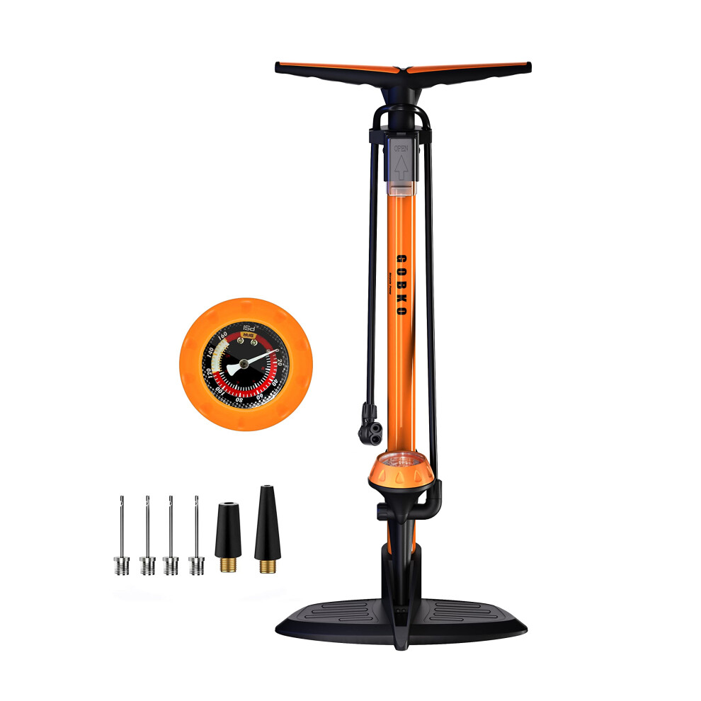 GOBKO Bike Pump Bicycle Floor Pump with Gauge, Bicycle Pumps with Presta and Schrader tire Pump multifunctional Air Pump for Road Bike MTB Sports