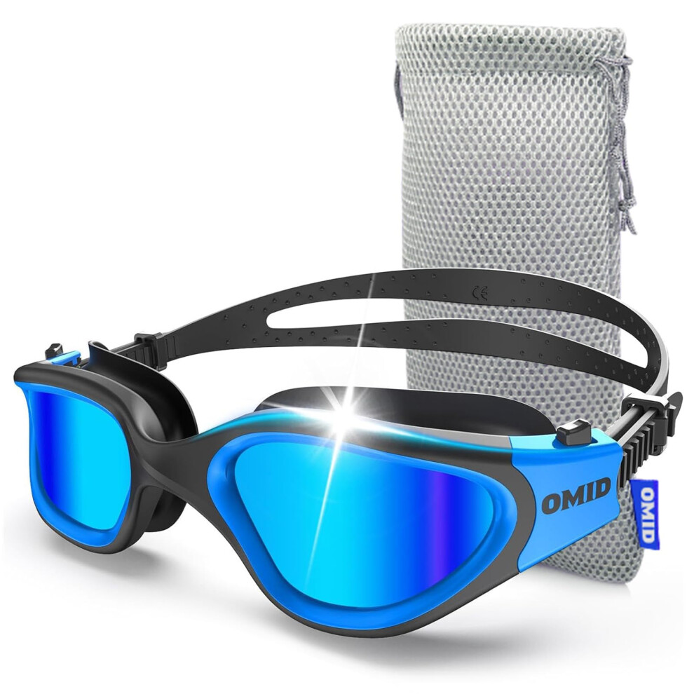 Omid Swim Goggles, P2 Polarized ?Patent & Upgrade? Anti-Fog Anti-Uv No Leakage Swimming Goggles For Adult Men Women Youth (A1-Polarized-Blackblue)