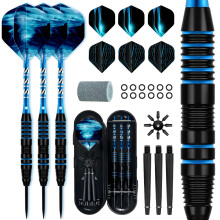 XAWU 3 Pack Steel Tip Darts Set with Case Professional Darts Set 22g with 9 Dart Flights 3 Aluminum Shafts 3 Spare Shafts 1 Dart Sharpener 12 Rubber