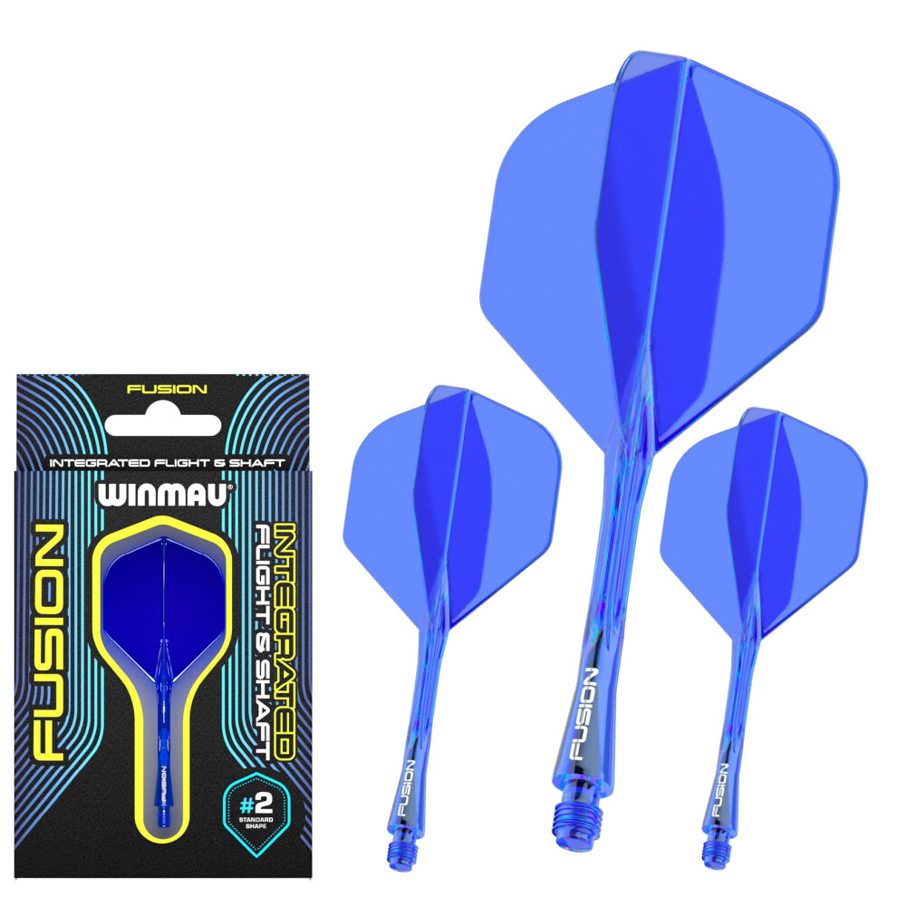 Winmau Fusion Azure Blue Medium Intergrated Dart Flight And Shaft System - 1 Set Per Pack (3 Flights And Shafts In Total)