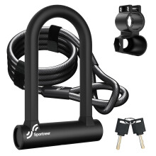 Sportneer Bike Lock: 17mm Heavy Duty Bike D Lock with 5Ft/1.2M High Security Steel Cable&Sturdy Mounting Bracket&Key Anti Theft Bicycle Locks for Road