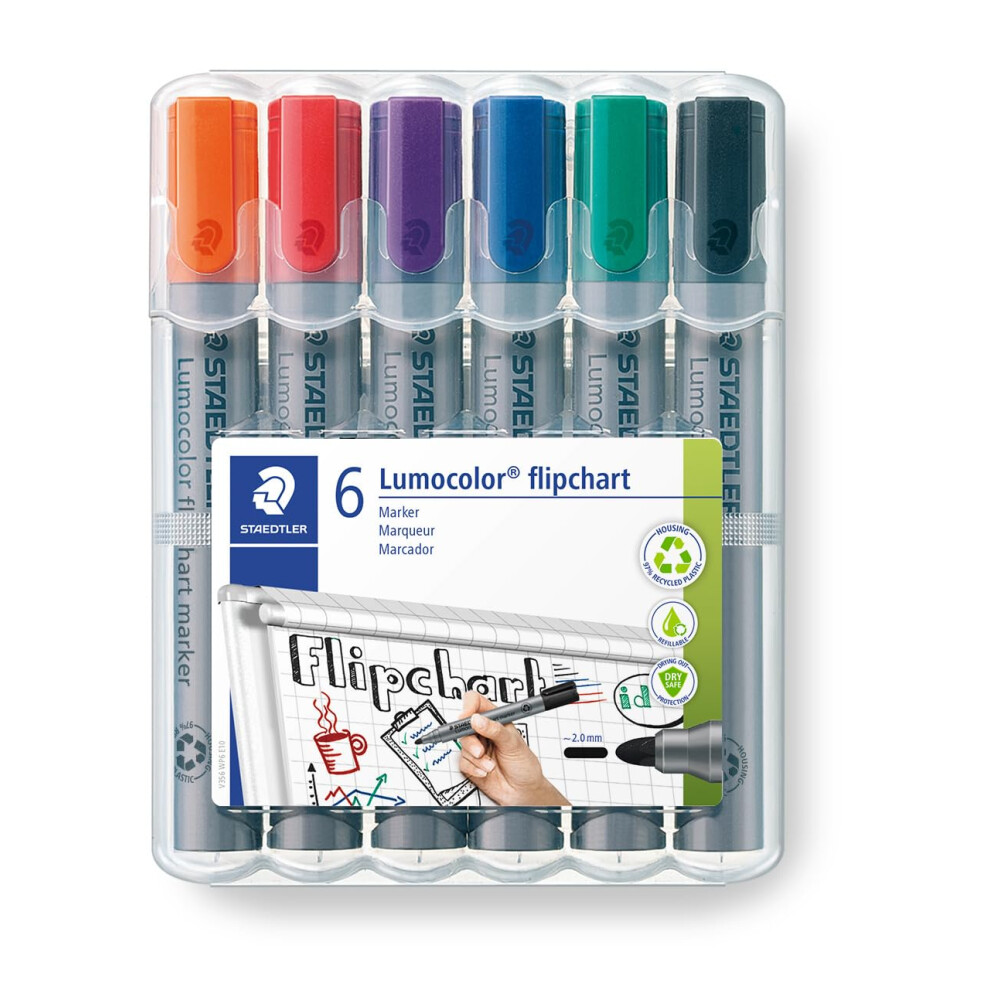 STAEDTLER 356 WP6 Lumocolor Flipchart Markers - Assorted Colours Pack of 1 (6 Count )