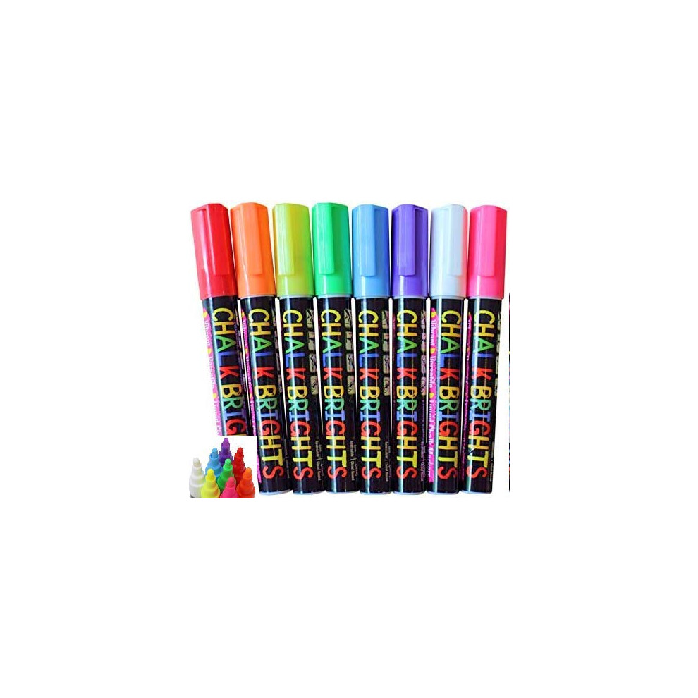 Kids B Crafty Fantastic Chalk Pens & Markers - 8 Pack Best For Kids Art Menu Board Bistro Boards Non Porous Chalkboard Blackboard Whiteboard - Glass & Window Pens &