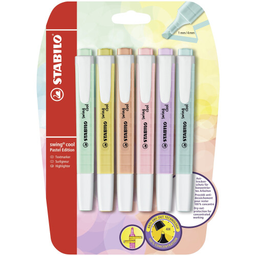 STABILO swing cool Pastel - Highlighter - Pack of 6 - Assorted Colours