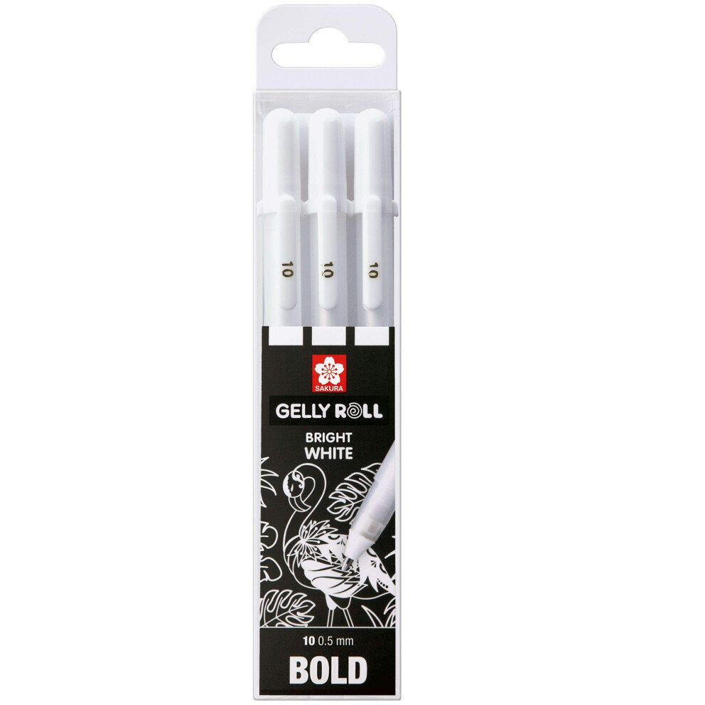 Sakura Gelly Roll 3 X Bright White Pens In Case, Bold, Size 10