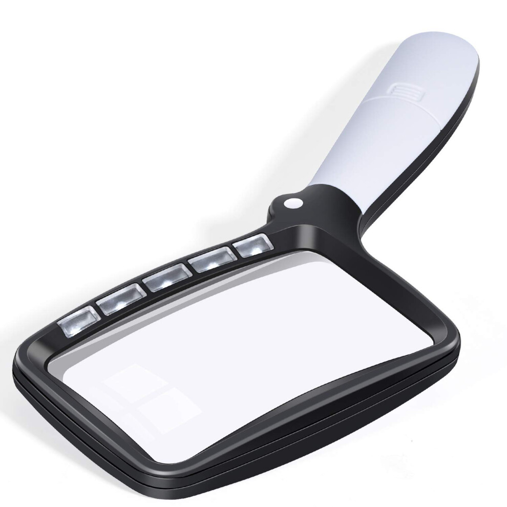 Kaome Rectangular Magnifying Glass With Light Magnifier Large Foldable Handheld 5 Led, 2 Dimming Modes, 2X Magnifying Reading For Seniors Low Vision