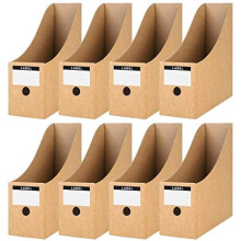 Koogel Magazine File Holder 8-Pack, Kraft Paper Cardboard Magazine Organizer with Labels, A4 File Folder Storage Box for Office, Home, School Desk