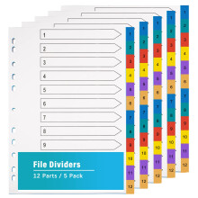 A4 Wide Colour Tabs ?5 Pack? File Dividers Coloured Mylar Multi Colours 1-12 Multipurpose Porous Index Dividers