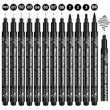 Gelanty Black Fineliner Pens Set 12 Pack Fineliners Technical Drawing Pens, Micro Liner Art Pens for Artist, Brush Pens for Art Sketching, Technical