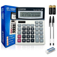 Empire Desk Calculator with Large Key Buttons, 12 Digits, Large Eye-Angled Display, Solar and Battery Powered for Home and Office (Included 2 Battery,